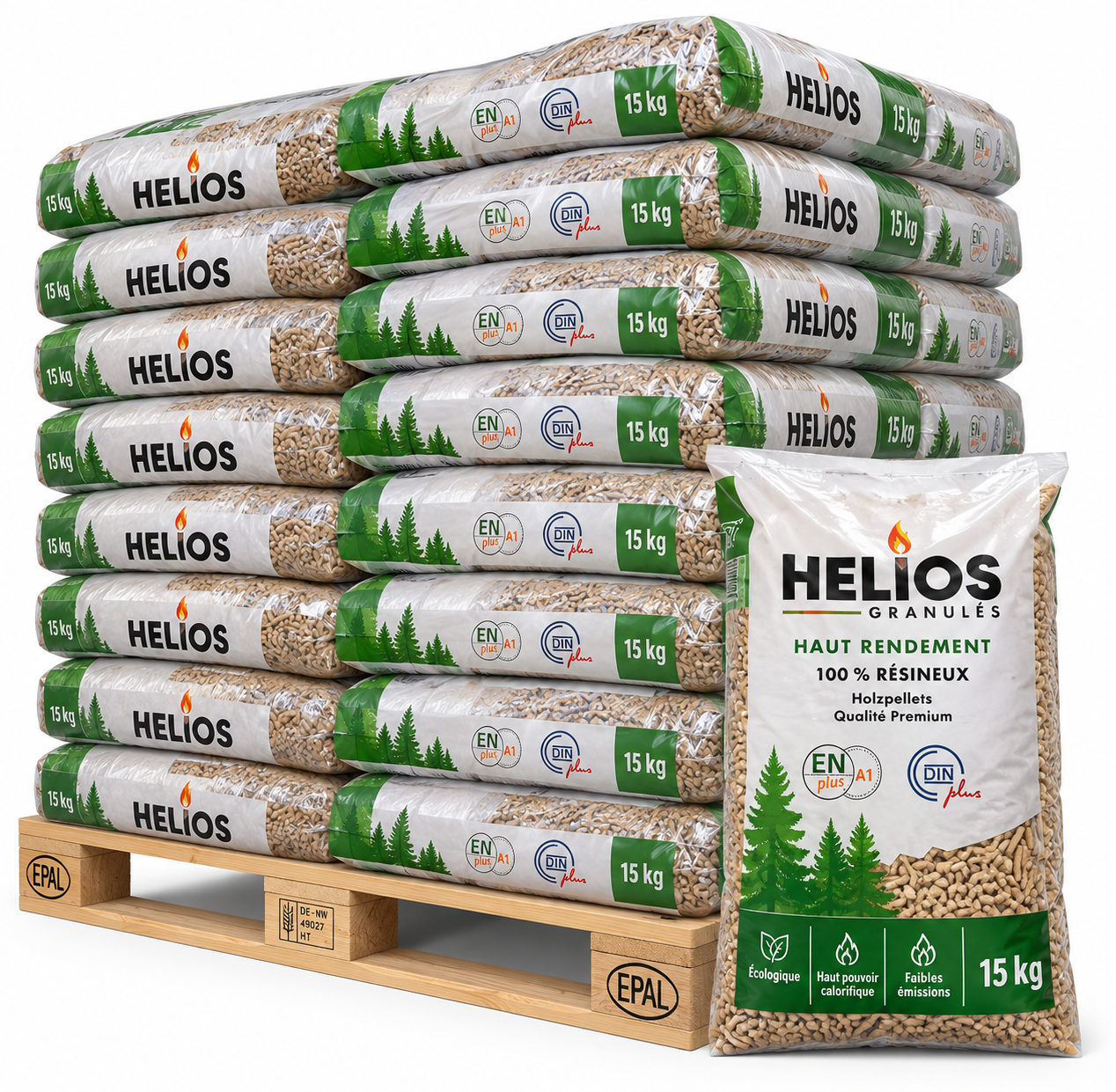 49750230-6ee0-44d1-ad8c-d475cc79d9ed.png Helios Holzpellets – 65 × 15 kg Palette – 100 % Nadelholz, ENplus A1 & DINplus – Image 1