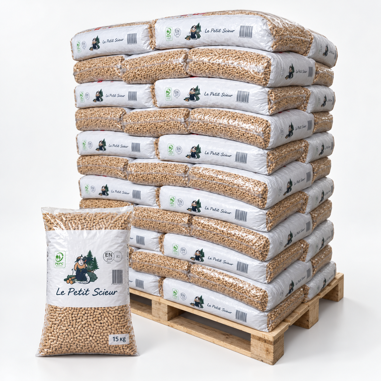 d25e629a-53da-4286-b6a0-9a444a73c6f1.png Le Petit Scieur Holzpellets – 65 × 15 kg Palette (975 kg) – 100 % Nadelholz, DINplus & PEFC – Image 1